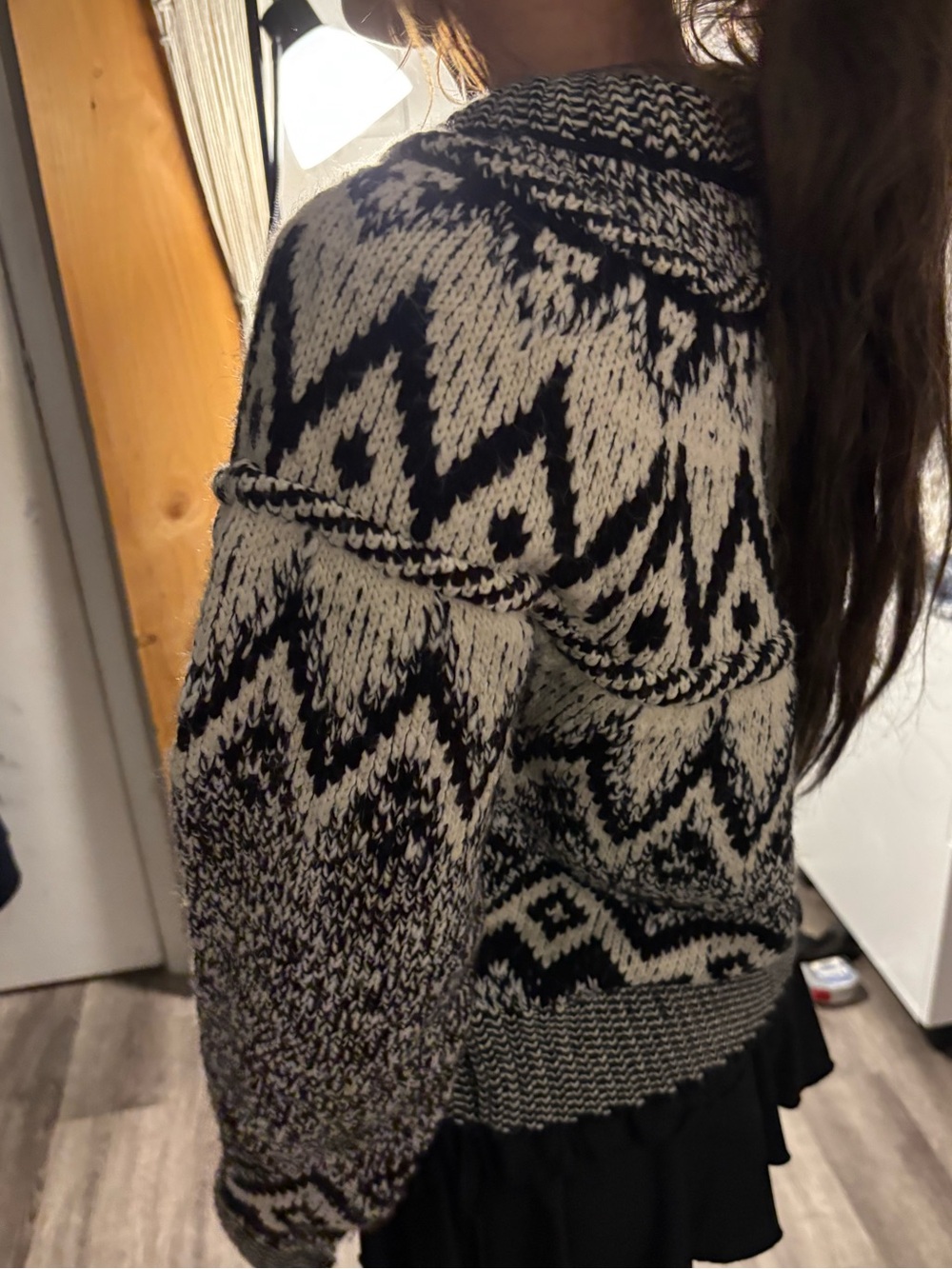 ZARA Cozy Black/White geometric pattern Fair isle Sweater with rolled crew neck